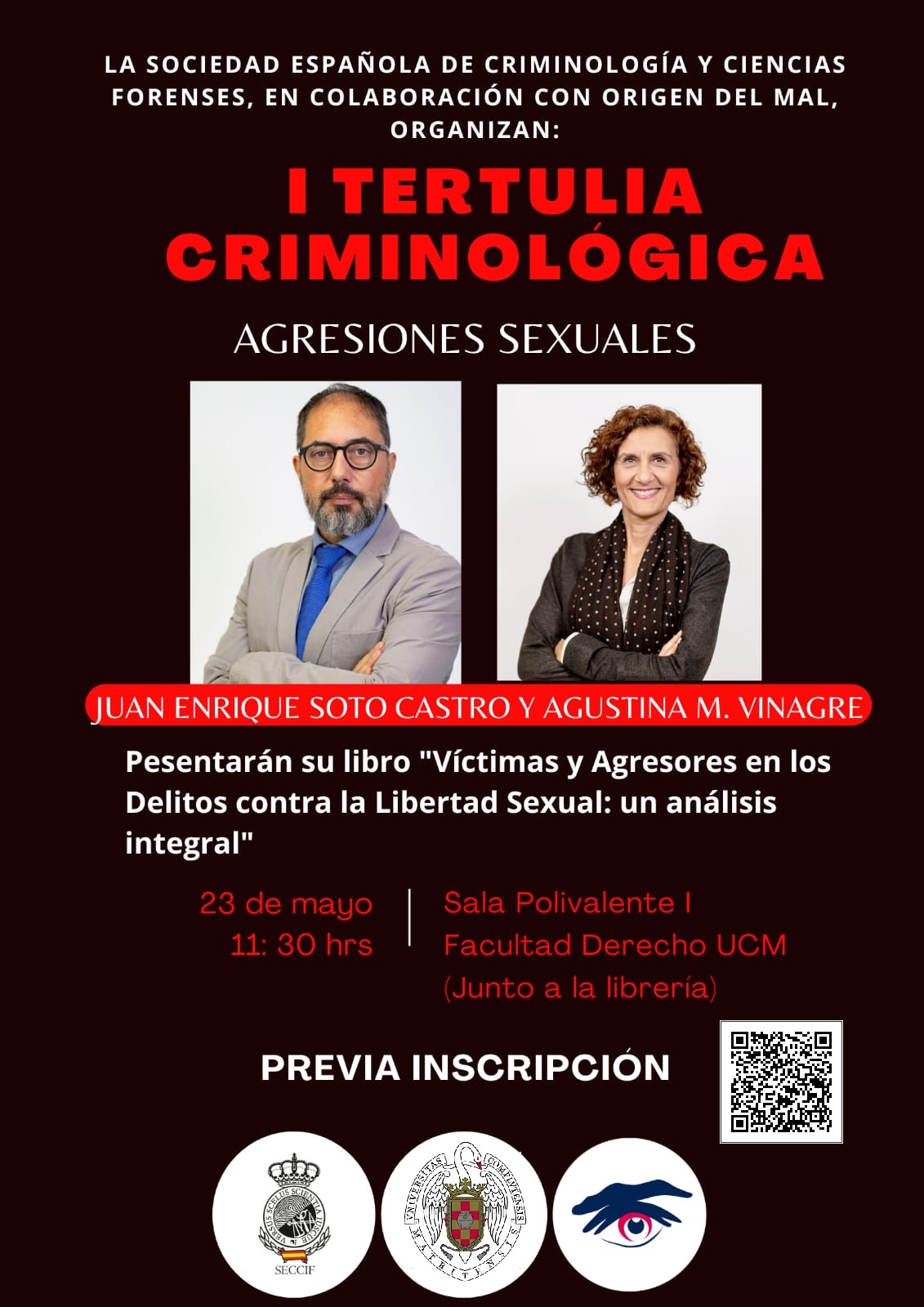 I Tertulia Criminológica: Agresiones sexuales (23 mayo, Sala Polivalente I) 